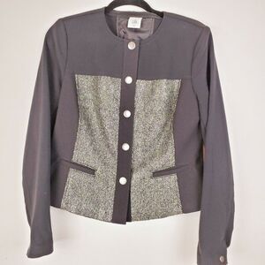 Cabi‎ Women's Mixed Media Snap Blazer Jacket Green Black Size M